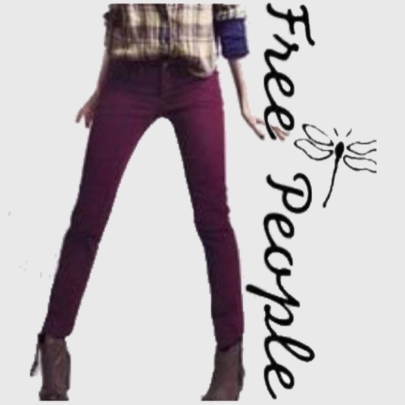 Free People Denim - Free People Burgundy Skinny Corduroy Pants